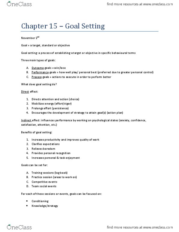 Kinesiology 1088A/B Lecture Notes - Goal Setting thumbnail