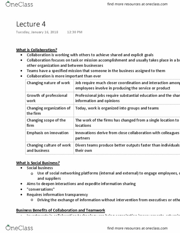 COMMERCE 2KA3 Lecture Notes - Lecture 4: Social Business, Information System, Customer Service thumbnail