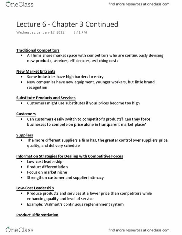 COMMERCE 2KA3 Lecture Notes - Lecture 6: Switching Barriers, Product Differentiation, Mass Customization thumbnail