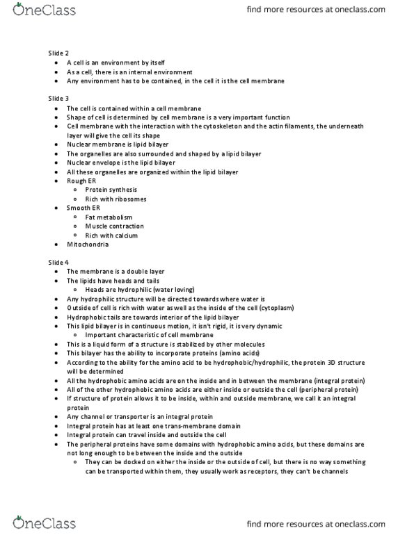 BIO310H5 Lecture Notes - Lecture 2: Lipid Bilayer, Integral Membrane Protein, Nuclear Membrane thumbnail