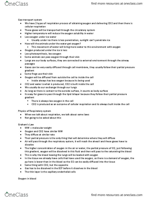 BIO310H5 Lecture Notes - Lecture 16: Partial Pressure, Endothelium, Lipid Bilayer thumbnail