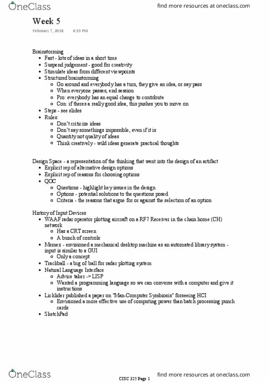 CISC 325 Lecture Notes - Lecture 5: Computer Mouse, Trackball, Computer Hardware thumbnail