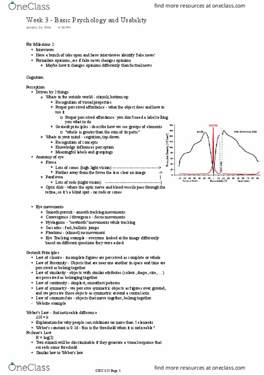 CISC 325 Lecture Notes - Lecture 3: Parafovea, Saccade, Usability thumbnail