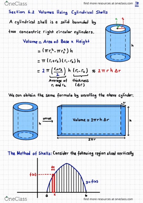 MATH 166 Lecture 2: Notes Section 6.2 Volumes Using Cylindrical Shells thumbnail