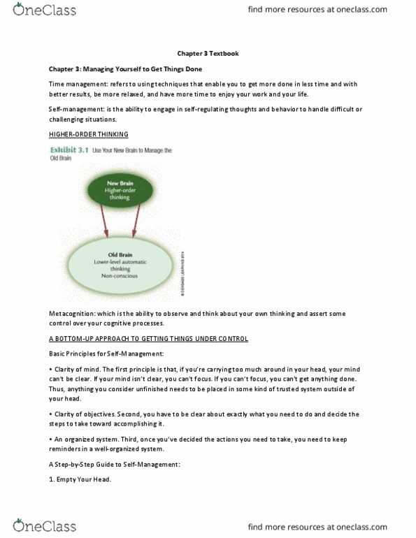 COMMERCE 3S03 Chapter Notes - Chapter 3: Trusted System, Metacognition, Time Management thumbnail