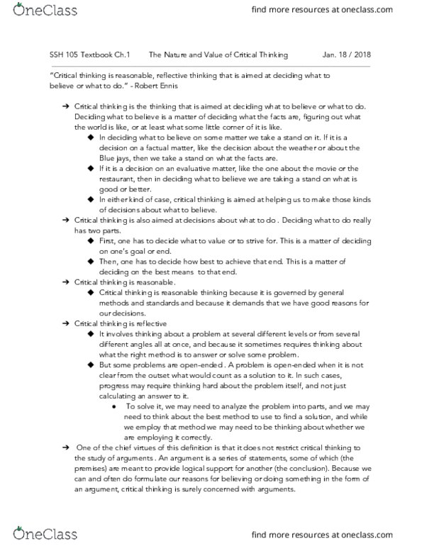 SSH 105 Chapter 1: The Nature and Value of Critical Thinking thumbnail