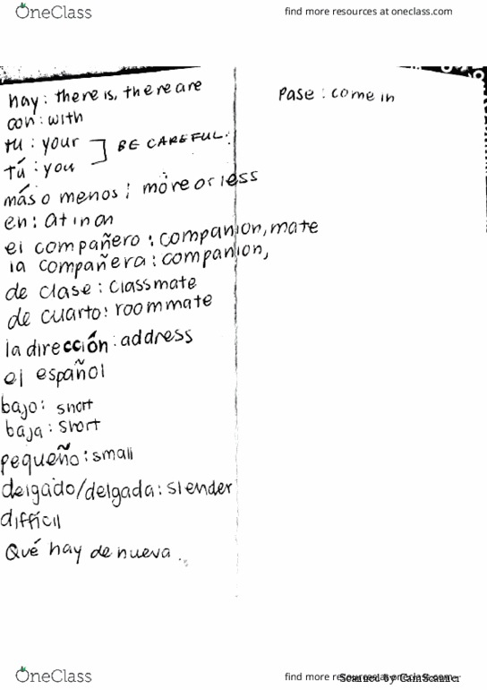 Span 111 Midterm Spanish Midterm Review 1 Oneclass