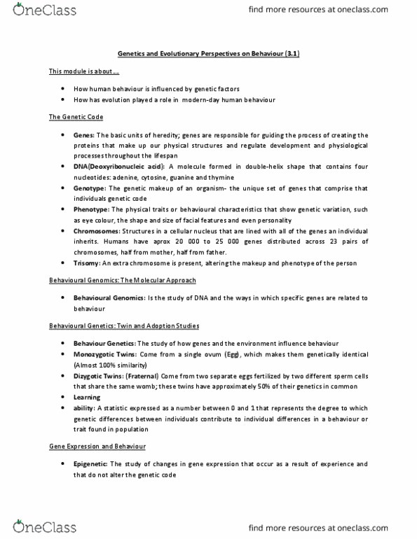 PSYC 1000 Lecture Notes - Lecture 2: Trisomy, Twin, Egg Cell thumbnail