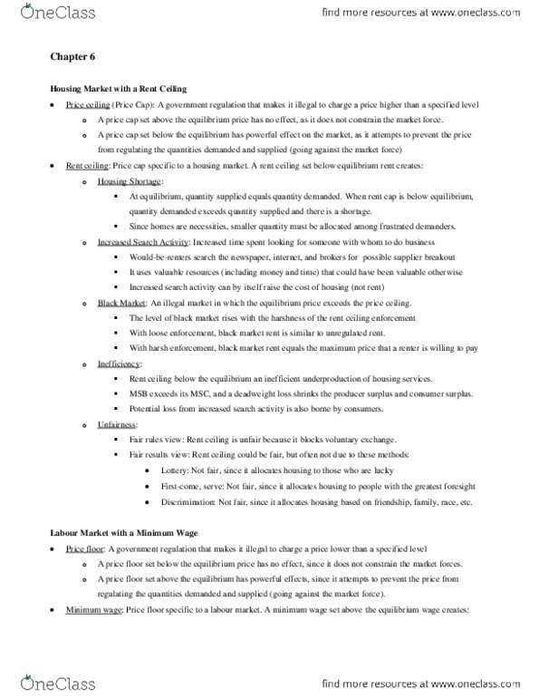 Economics 1021A/B Chapter Notes - Chapter 6: Deadweight Loss, Price Ceiling, Tax Incidence thumbnail