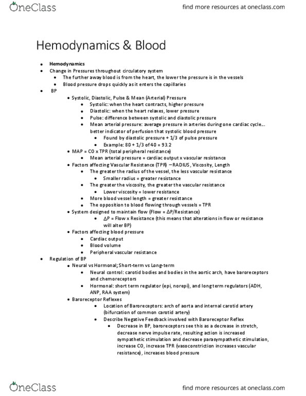 HTHSCI 1H06 Lecture Notes - Lecture 5: Mean Arterial Pressure, Internal Carotid Artery, Common Carotid Artery thumbnail