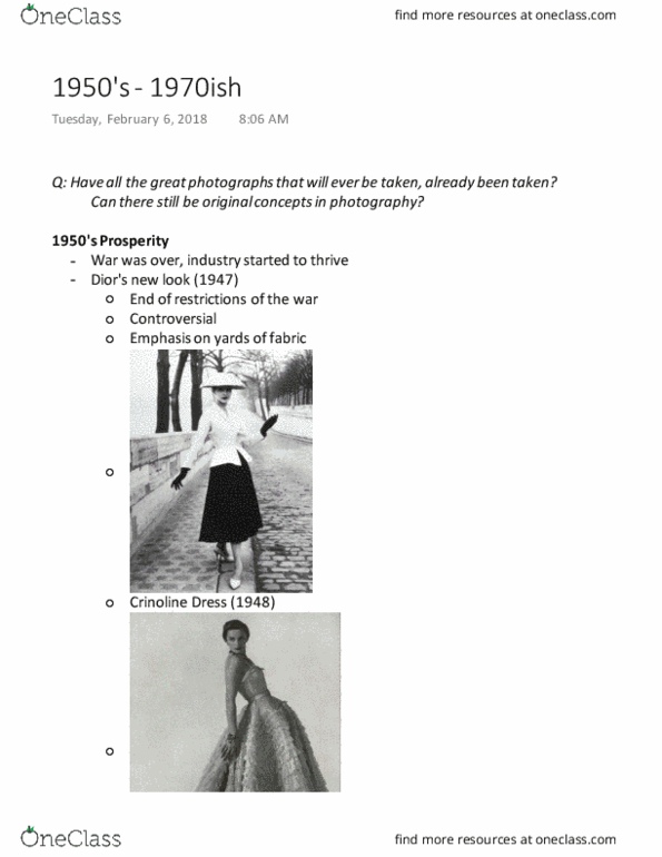 FFC 200 Lecture Notes - Lecture 4: Lisa Fonssagrives, Irving Penn, Dorothea Lange thumbnail
