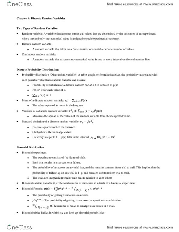Statistical Sciences 2035 Chapter Notes - Chapter 4: Statistical Inference, Standard Deviation, Poisson Distribution thumbnail