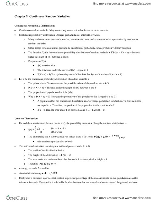 Statistical Sciences 2035 Chapter Notes - Chapter 5: Standard Deviation, Random Variable, Probability Distribution thumbnail