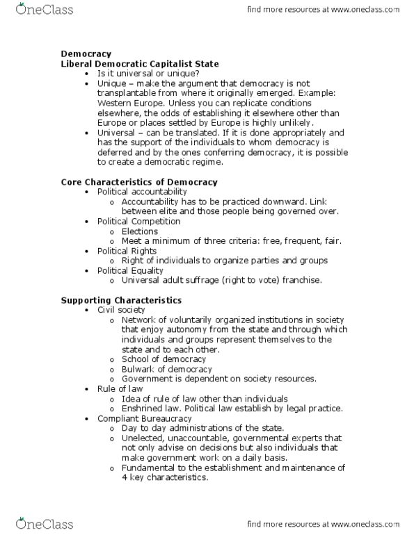 POLI 359 Lecture Notes - Tatu Vanhanen, Totalitarianism, Acquis Communautaire thumbnail