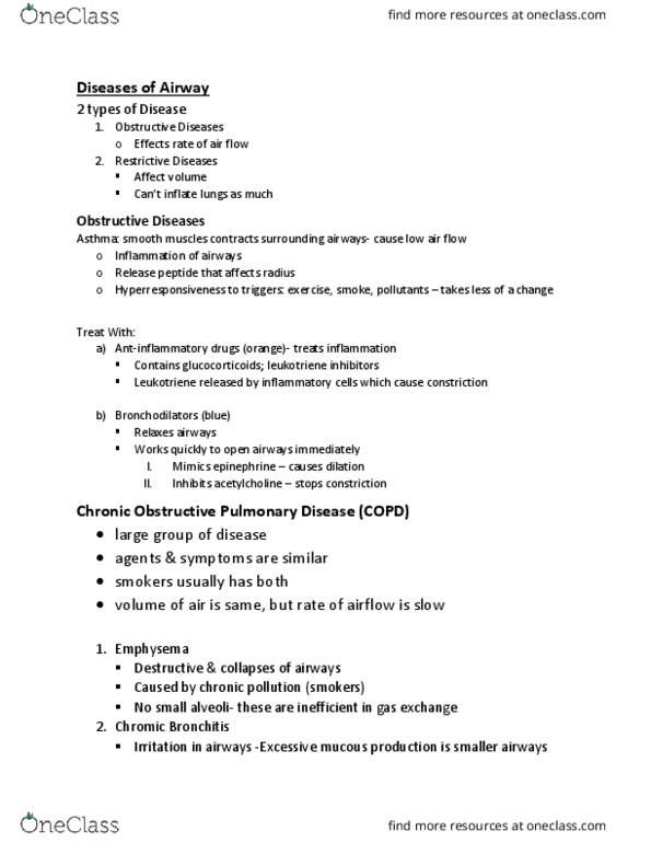 KINE 3012 Lecture Notes - Lecture 6: Chronic Obstructive Pulmonary Disease, Antileukotriene, Intrapleural Pressure thumbnail