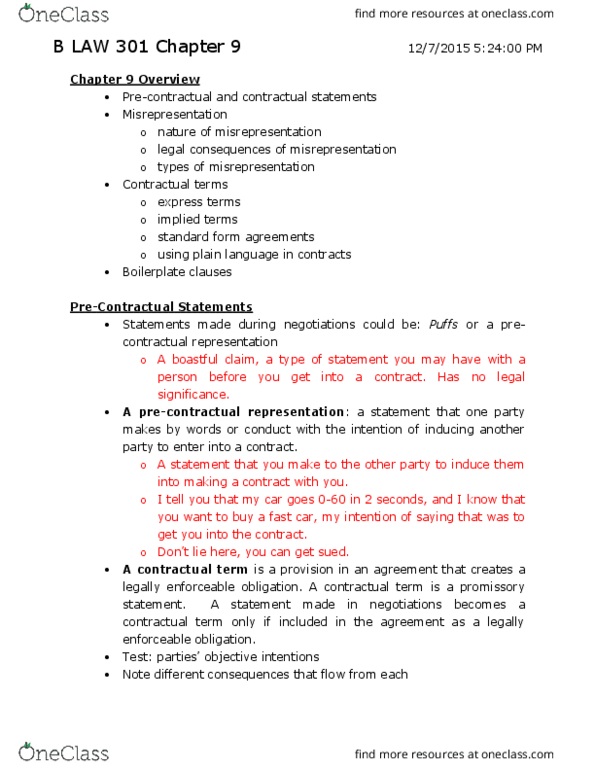 BU111 Lecture Notes - Lecture 13: Uberrima Fides, Special Relationship, Standard Form Contract thumbnail