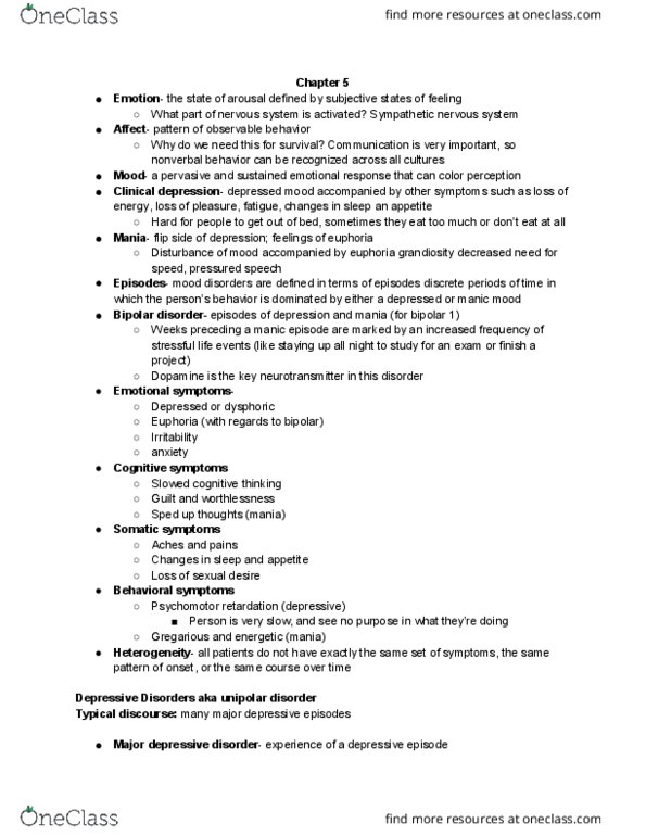 01:830:340 Chapter Notes - Chapter 5: Premenstrual Dysphoric Disorder, Major Depressive Episode, Mood Swing thumbnail