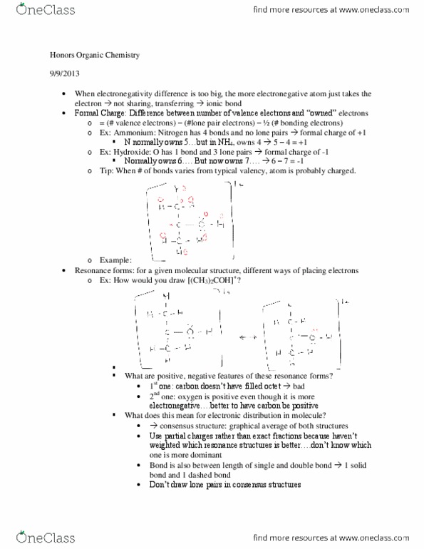 CHEM 2331H Lecture Notes - Lecture 9: Lone Pair, Ionic Bonding, Partial Charge thumbnail