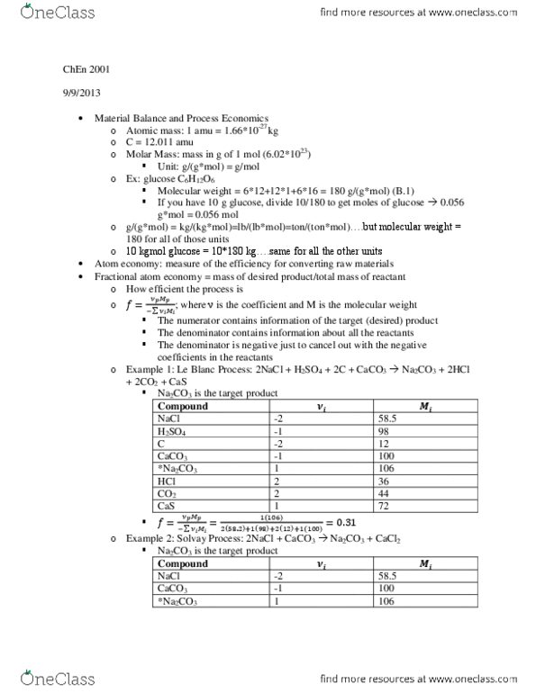 CHEN 2001 Lecture Notes - Atom Economy, Calcium Chloride, Atomic Mass thumbnail