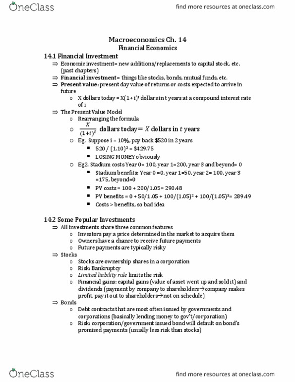 ACC 1110 Lecture Notes - Lecture 1: Arbitrage, Time Preference, Risk Premium thumbnail