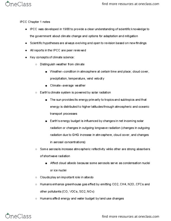 CAS BI 306 Chapter Notes - Chapter 1: Outgoing Longwave Radiation, Cloud Albedo, Shortwave Radiation thumbnail