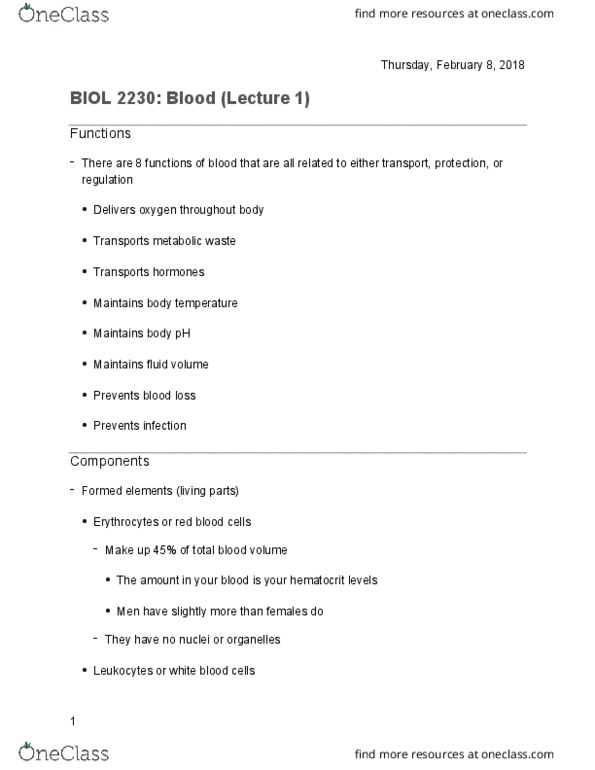 BIOL-2230 Lecture Notes - Lecture 6: Protein Subunit, Globin, Red Blood Cell thumbnail