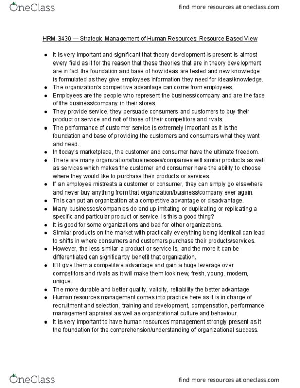 HRM 3430 Chapter Notes - Chapter 2: Human Resource Management, Organizational Culture thumbnail