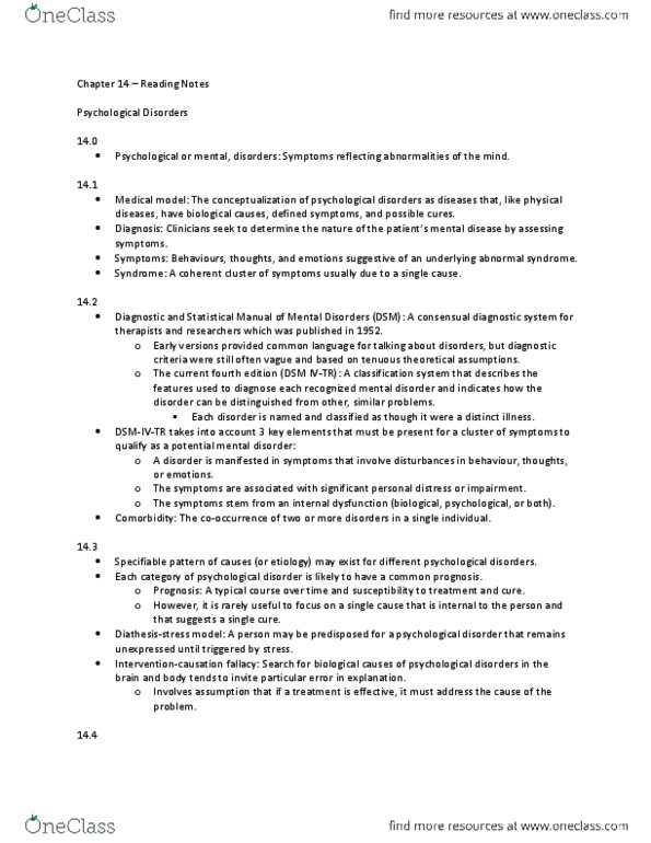 PSYA02H3 Chapter Notes - Chapter 14: Derealization, Disorganized Schizophrenia, Prenatal Development thumbnail