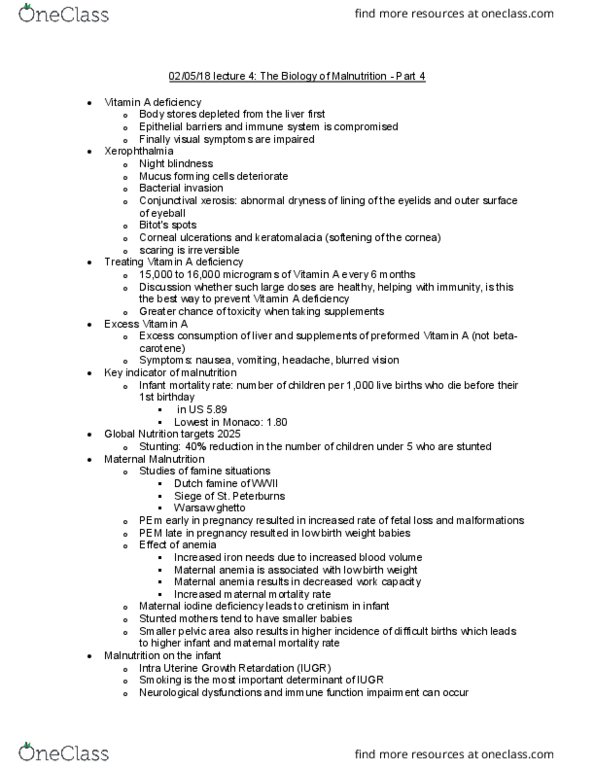 NUTR SCI 350 Lecture Notes - Lecture 4: Vitamin A Deficiency, Maternal Death, Vitamin A thumbnail