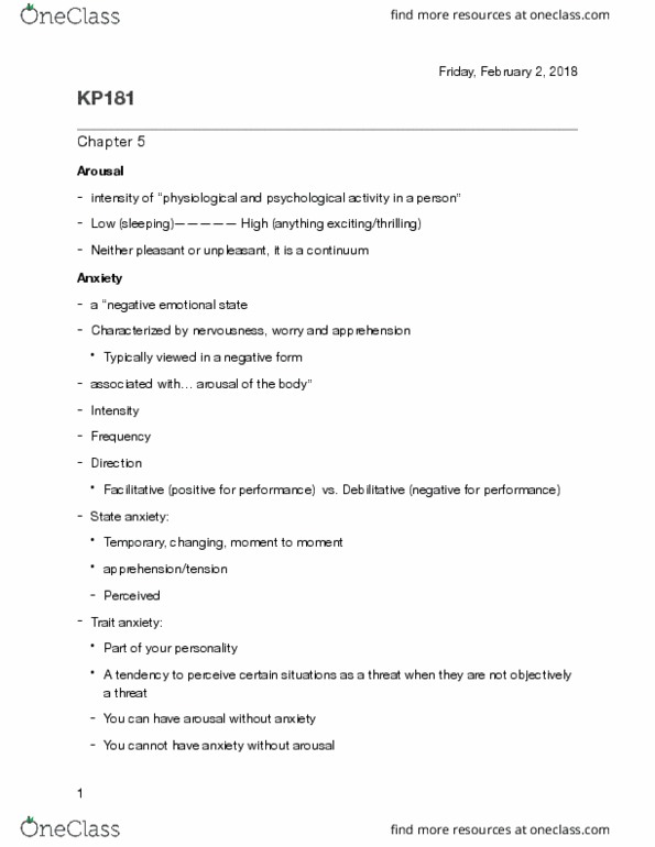 KP181 Lecture Notes - Lecture 5: Casual Friday, Prefrontal Cortex, Drive Theory thumbnail