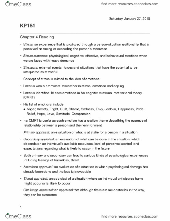 KP181 Chapter Notes - Chapter 4: Avoidance Coping, Situation Two thumbnail