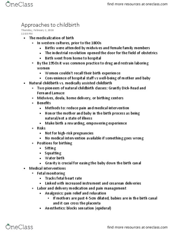 HDFS 2100 Lecture Notes - Lecture 8: Caesarean Section, Natural Childbirth, Twilight Sleep thumbnail