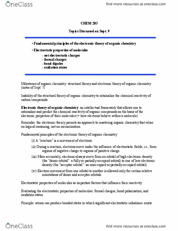 CHEM 213 Lecture Notes - Lecture 5: Electronic Density, Valence Electron, Organic Chemistry thumbnail