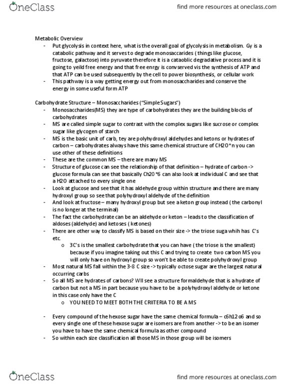 BIOC13H3 Lecture Notes - Lecture 7: Racemic Mixture, Metabolic Pathway, Aldehyde thumbnail