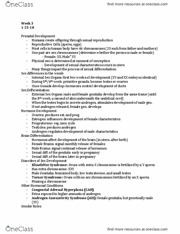 HDFS 240 Lecture Notes - Lecture 3: Congenital Adrenal Hyperplasia, Umbilical Cord, Sexual Differentiation thumbnail