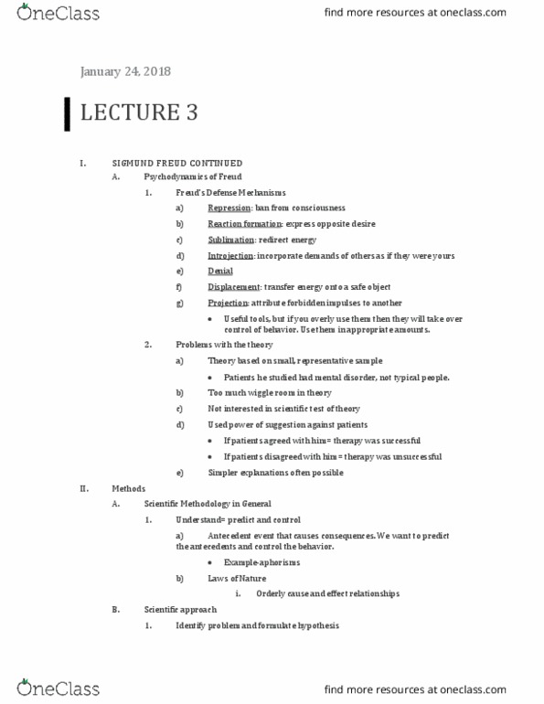 PSY 1001 Lecture Notes - Lecture 3: Sigmund Freud, Introjection, Reaction Formation thumbnail