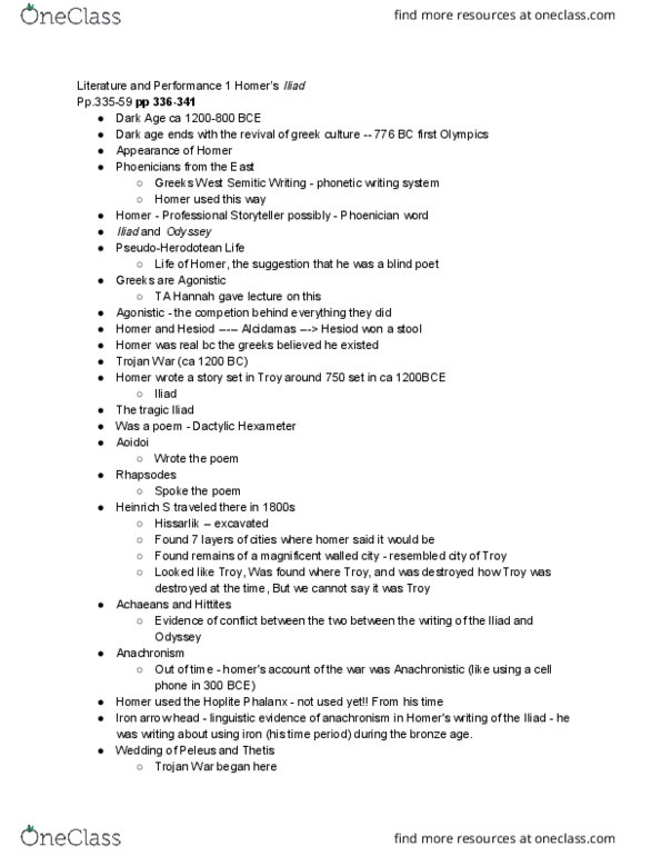 ITM 100 Lecture Notes - Lecture 5: Alcidamas, Hisarlik, Hexameter thumbnail