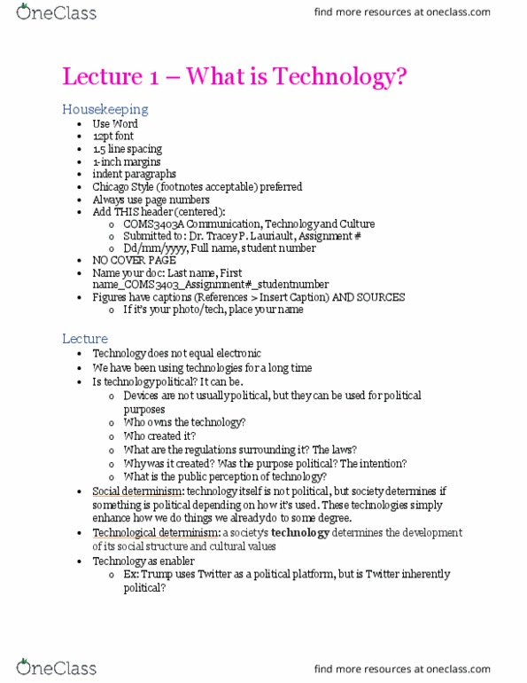 COMS 3403 Lecture Notes - Lecture 1: Technological Determinism, Social Determinism, Ifixit thumbnail