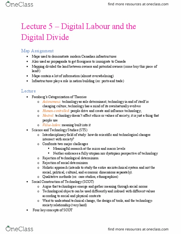 COMS 3403 Lecture Notes - Lecture 5: Digital Divide, Sociotechnical System, Technological Determinism thumbnail