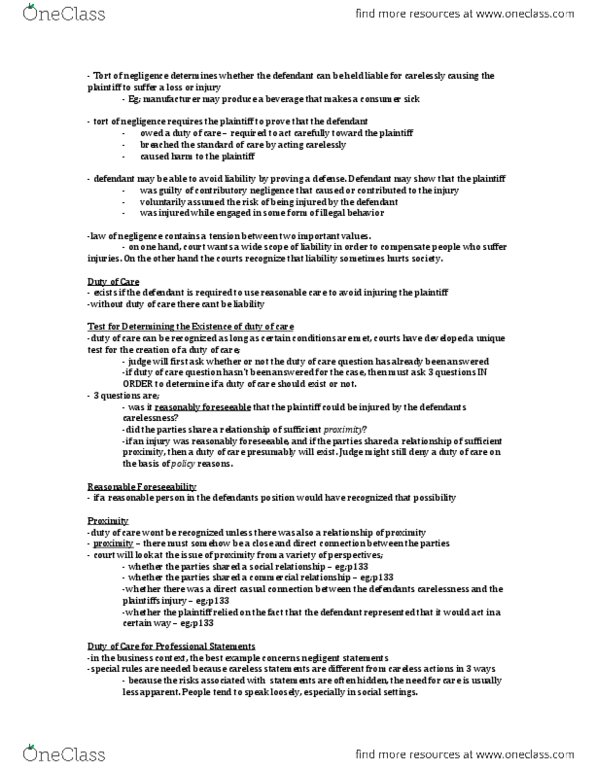 LAW 122 Chapter Notes - Chapter 6: Product Liability, Contributory Negligence thumbnail