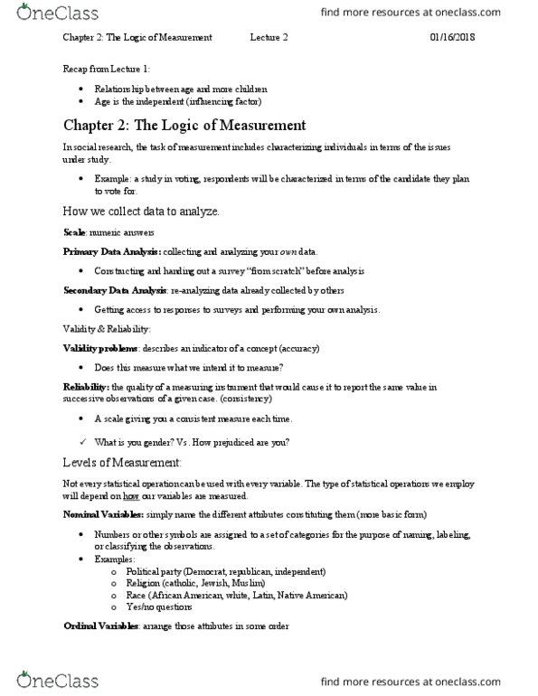 STA 2122 Lecture Notes - Lecture 2: Measuring Instrument, Likert Scale, Social Class thumbnail