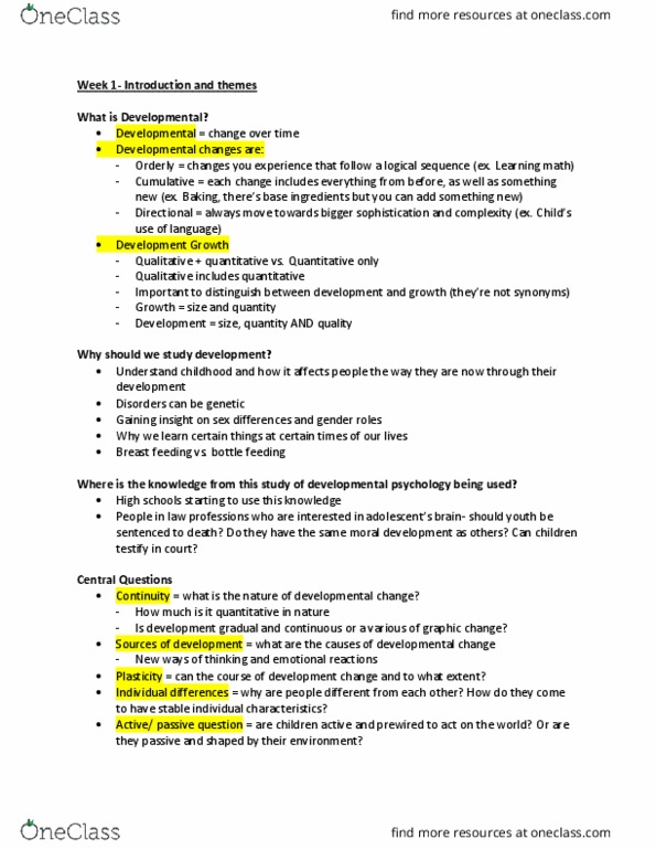 PSYC 2010U Lecture Notes - Lecture 1: Breastfeeding, Developmental Psychology, Shyness thumbnail