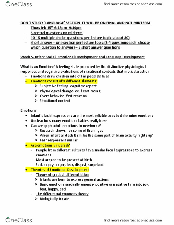 PSYC 2010U Lecture Notes - Lecture 5: Emotion Classification, Dont, Language Acquisition thumbnail