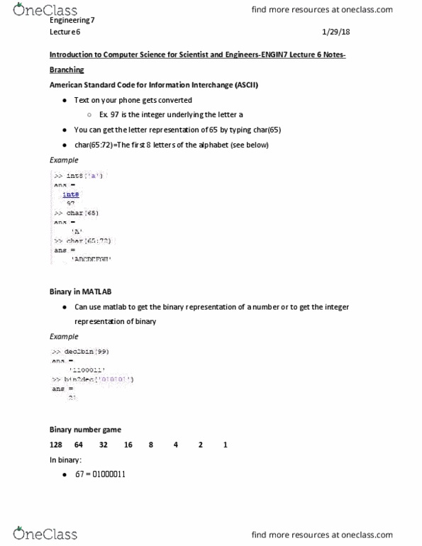 ENGIN W7 Lecture Notes - Lecture 6: Type System, Binary Number, Underlying Representation thumbnail