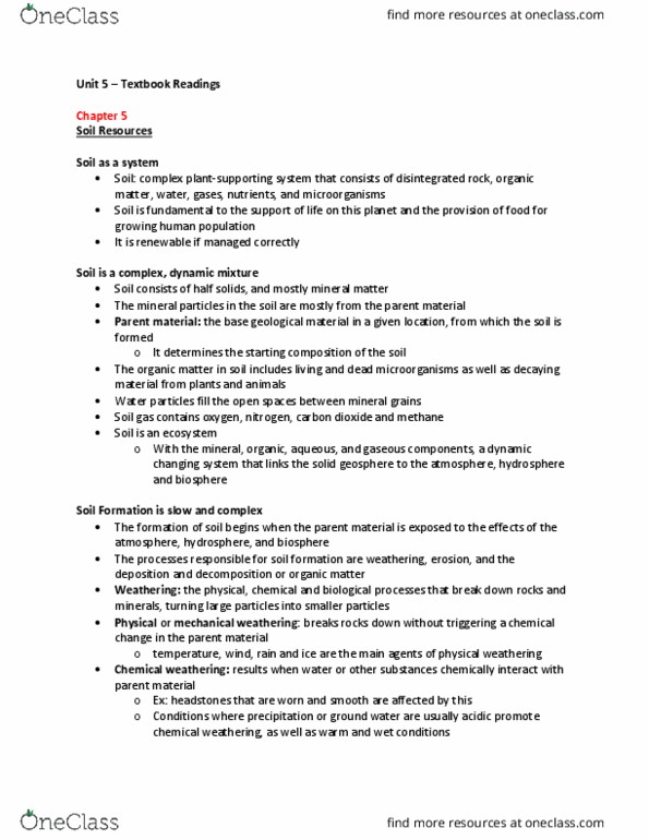 GEOG 1220 Chapter Notes - Chapter Unit 5: Parent Material, Soil Gas, Pedogenesis thumbnail