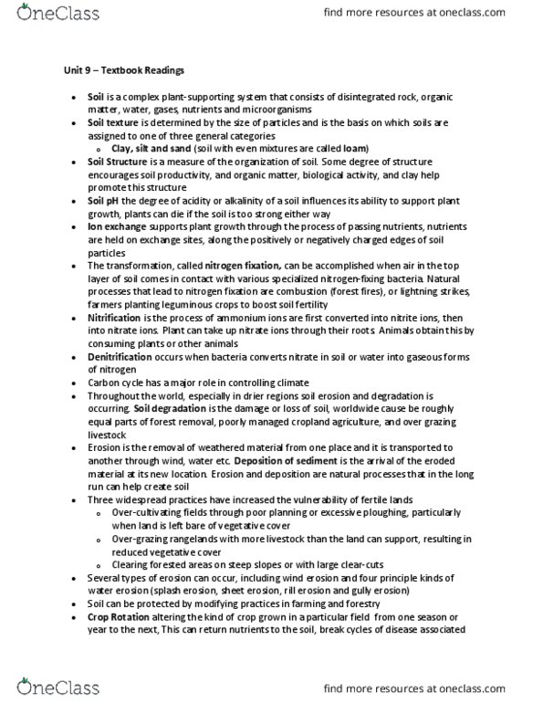 GEOG 1220 Chapter Notes - Chapter Unit 9: Nitrogen Fixation, Soil Retrogression And Degradation, Soil Texture thumbnail