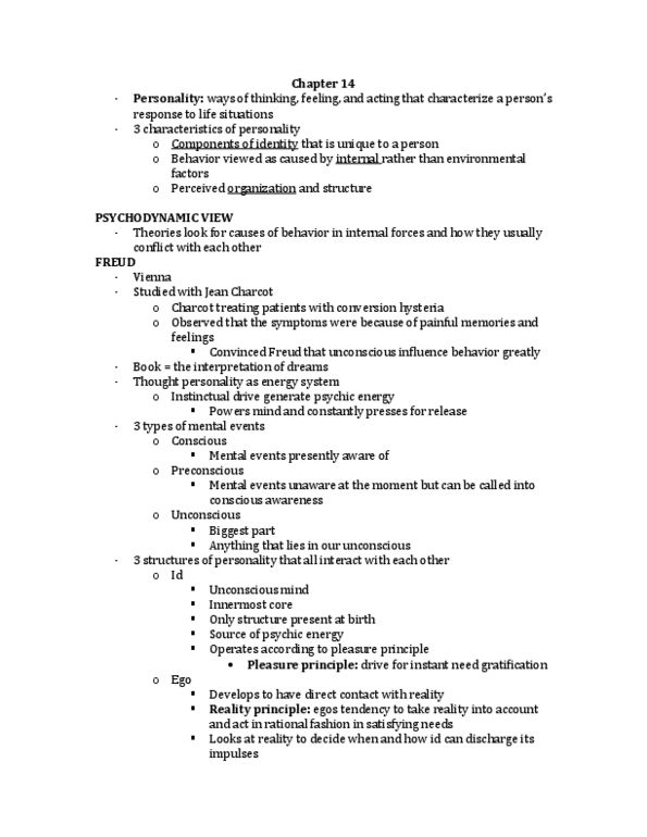 Psychology 1000 Chapter Notes - Chapter 14: Observational Learning, Trait Theory, Extraversion And Introversion thumbnail