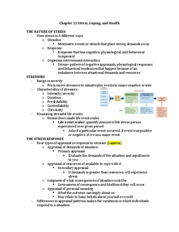 Psychology 1000 Chapter Notes - Chapter 15: Hans Selye, Coping With, Adrenal Gland thumbnail