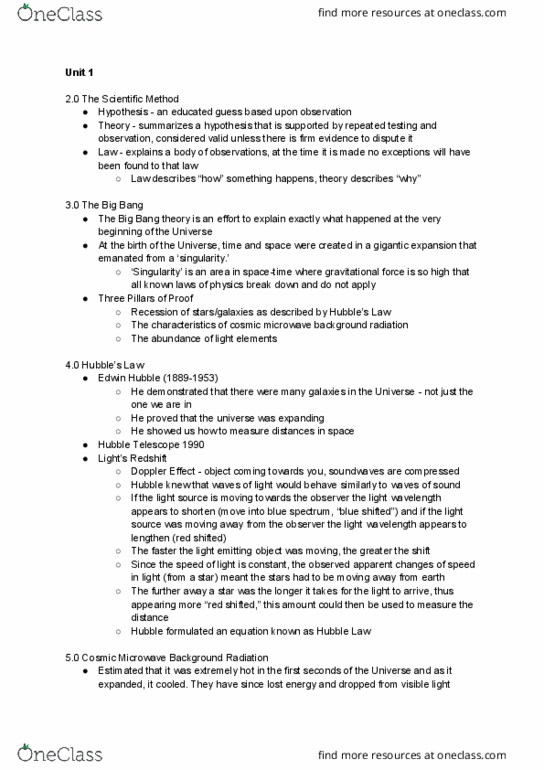 Earth Sciences 1086F/G Chapter Notes - Chapter 1-11: Cosmic Microwave Background, Edwin Hubble, Hubble Space Telescope thumbnail