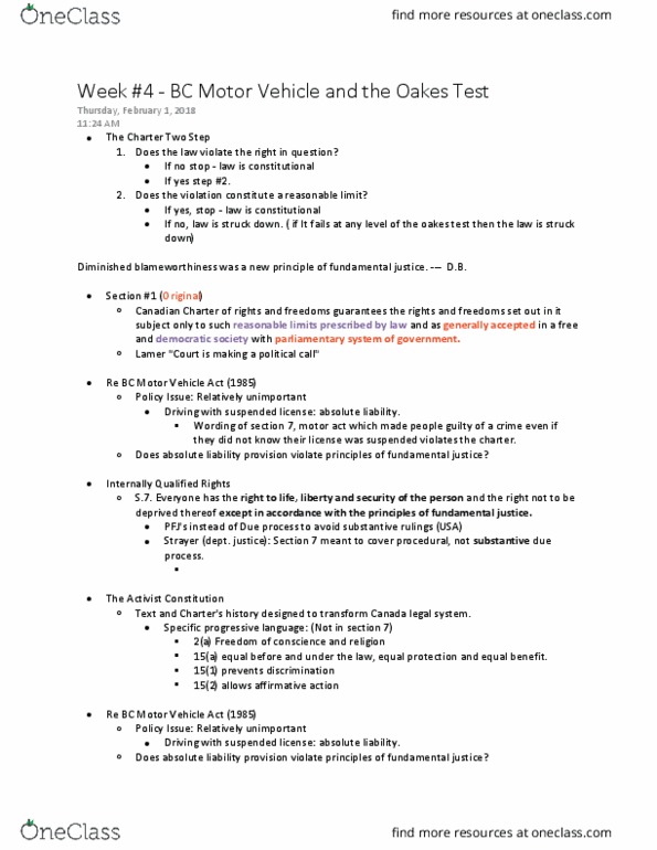 POLS 3140 Lecture Notes - Lecture 6: Reference Re Bc Motor Vehicle Act, Absolute Liability, Fundamental Justice thumbnail